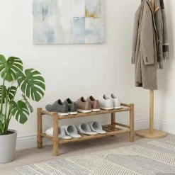 vidaXL Schoenenrek met plank met opslag Naturel 68 x 28 x 30 cm Bamboe