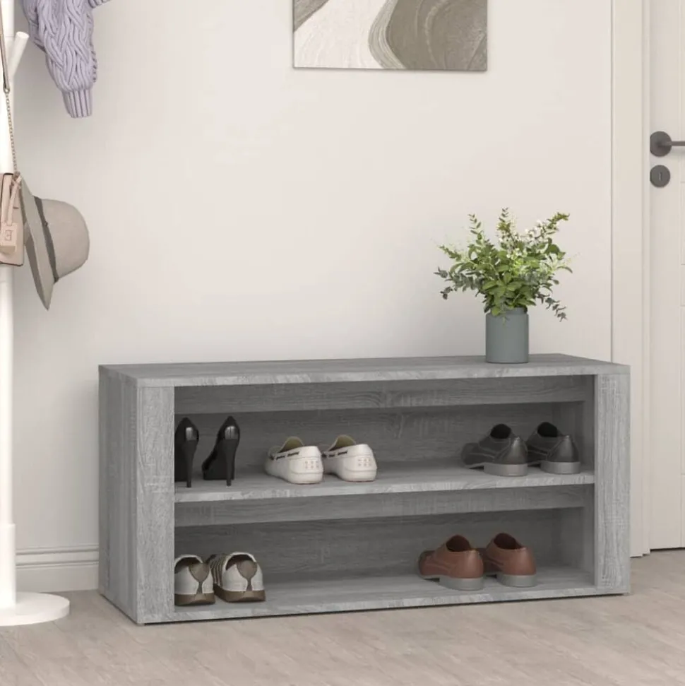 vidaXL Schoenenrek 100x35x45 cm bewerkt hout betongrijs