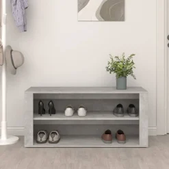 vidaXL Schoenenrek 100x35x45 cm bewerkt hout betongrijs
