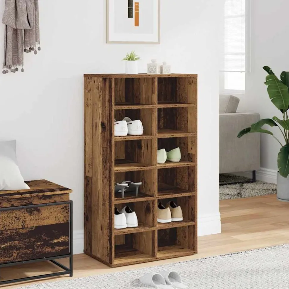 vidaXL Schoenenrek 54x34x100,5 cm bewerkt hout oud houtkleurig