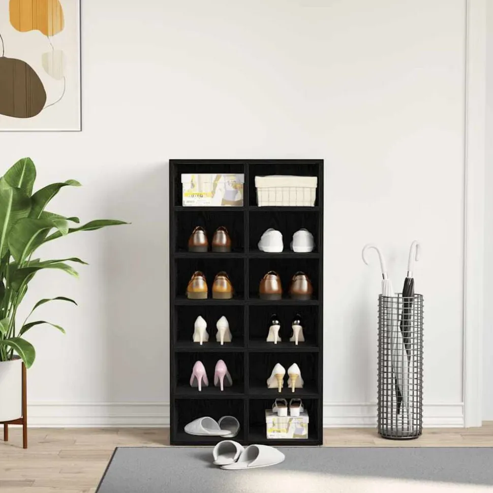 vidaXL Schoenenrek 54x34x100,5 cm spaanplaat zwart eikenkleurig