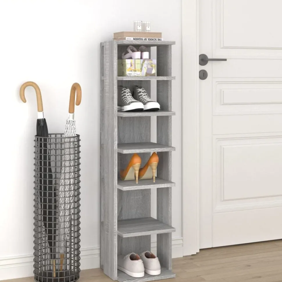 vidaXL Schoenenrek 27,5x27x102 cm bewerkt hout grijs sonoma