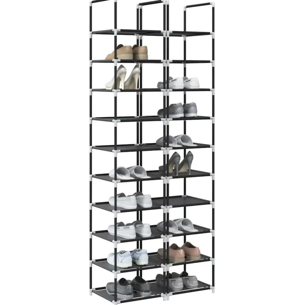 vidaXL Schoenenrekken 2 st 33x33x174 cm vliesvrij 10-laags zwart
