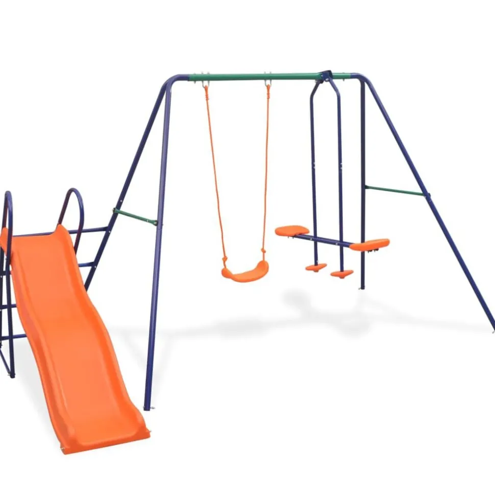 vidaXL Schommelset met glijbaan en 3 zitjes oranje