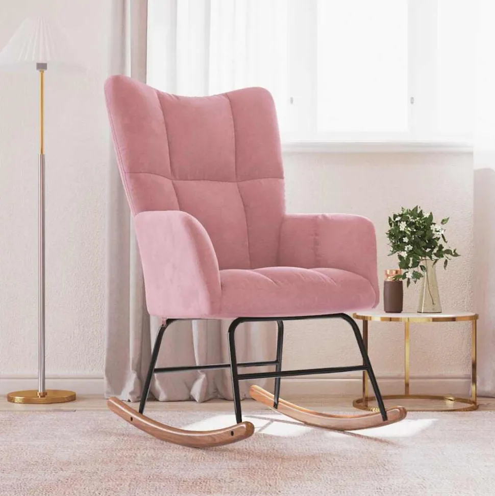 vidaXL Schommelstoel fluweel roze