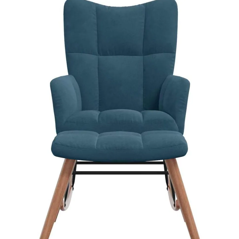 vidaXL Schommelstoel met krukje blauw fluweel