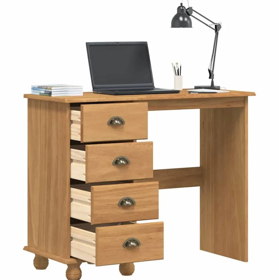vidaXL Schrijfbureau ASKIM Bruin 95 x 40 x 75 cm Massief grenenhout