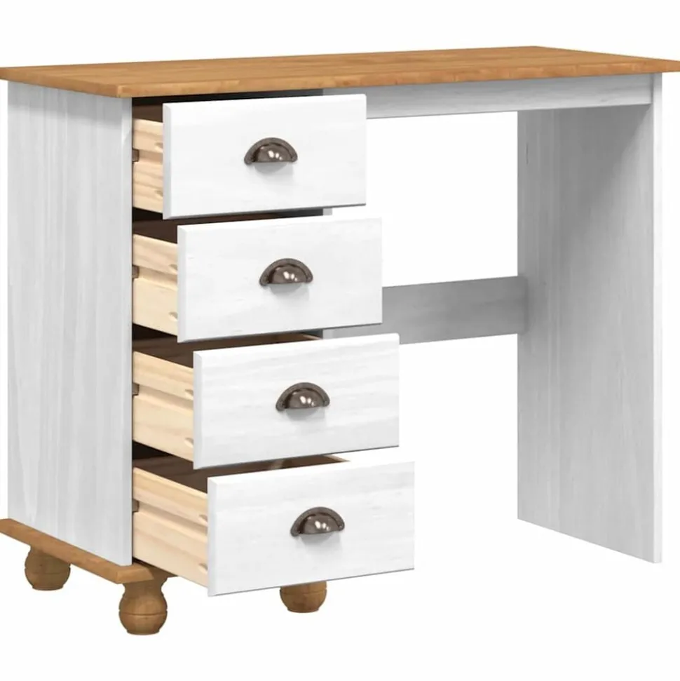 vidaXL Schrijfbureau ASKIM Wit 95 x 40 x 75 cm Massief grenenhout