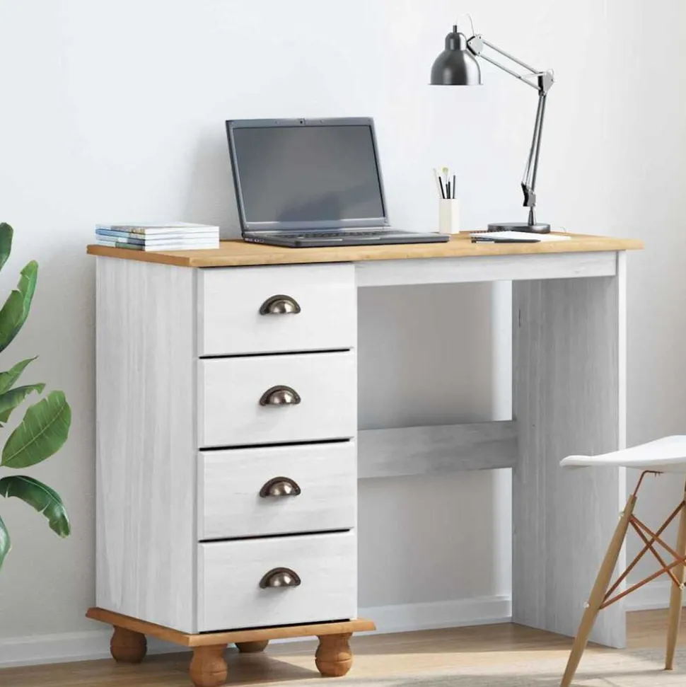 vidaXL Schrijfbureau ASKIM Wit 95 x 40 x 75 cm Massief grenenhout