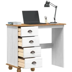 vidaXL Schrijfbureau ASKIM Wit 95 x 40 x 75 cm Massief grenenhout