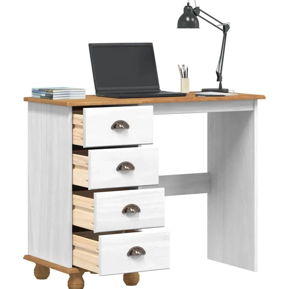 vidaXL Schrijfbureau ASKIM Wit 95 x 40 x 75 cm Massief grenenhout