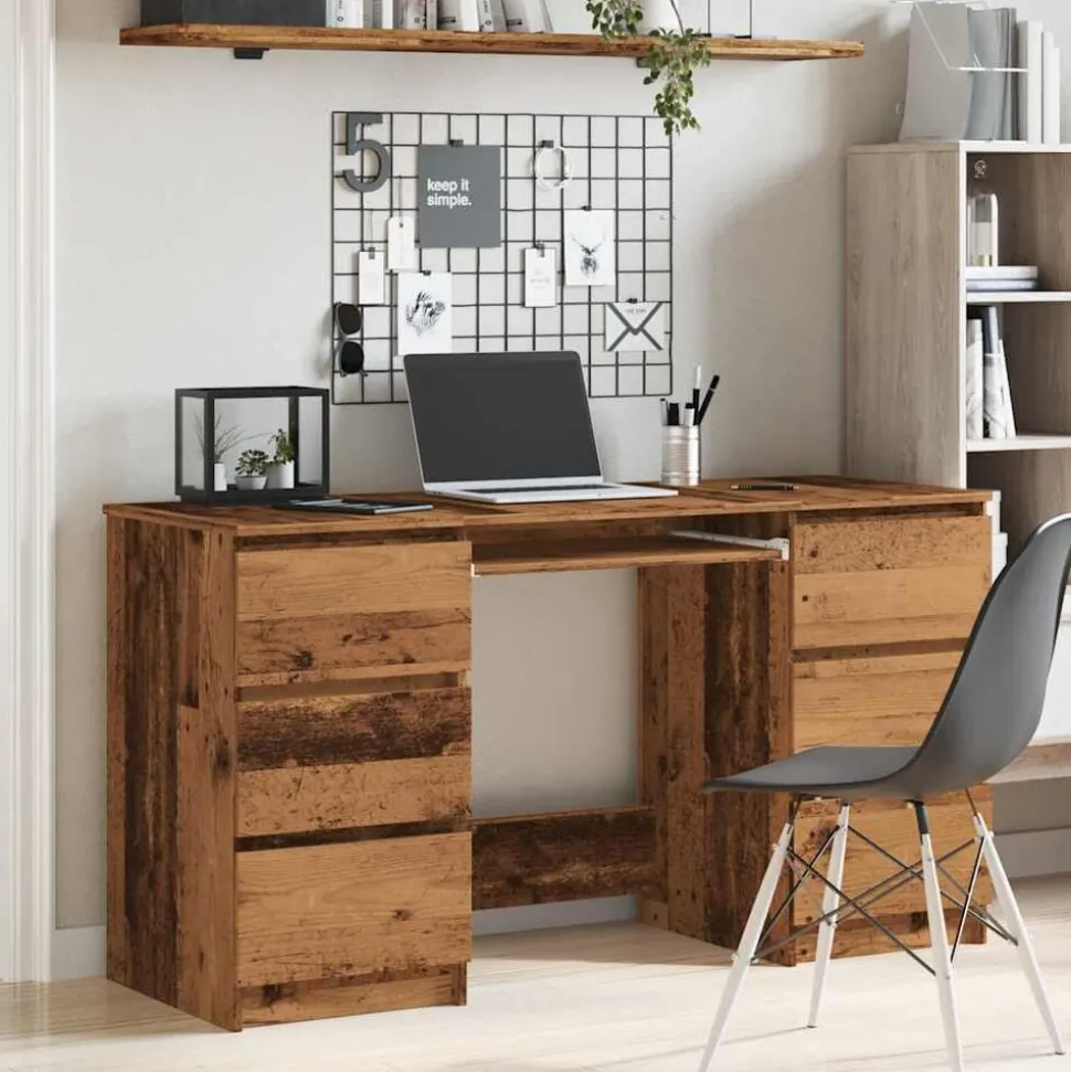 vidaXL Schrijftafel 140x50x77 cm bewerkt hout oud houtkleurig