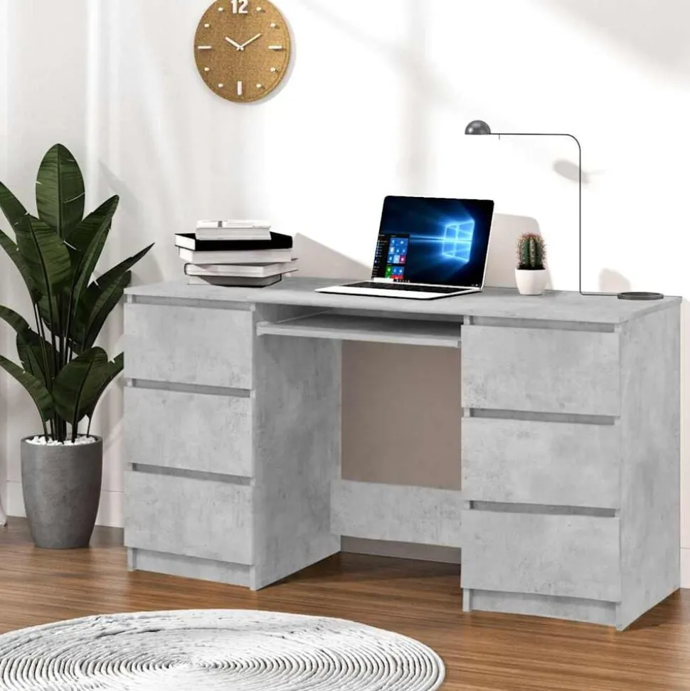 vidaXL Schrijftafel 140x50x77 cm bewerkt hout betongrijs