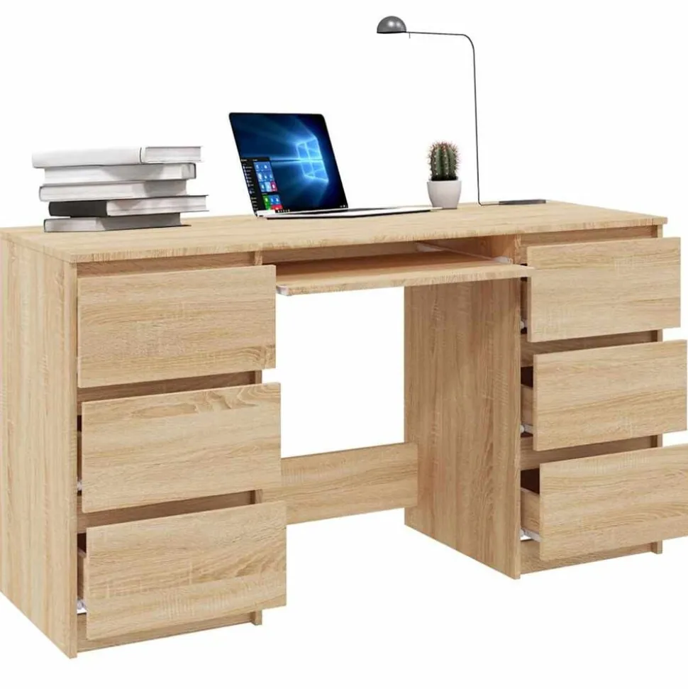 vidaXL Schrijftafel 140x50x77 cm bewerkt hout sonoma eikenkleurig