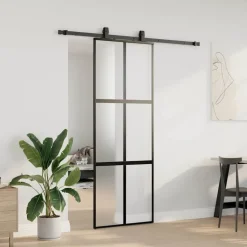 vidaXL Schuifdeur met beslagset 76x205 cm gehard glas zwart