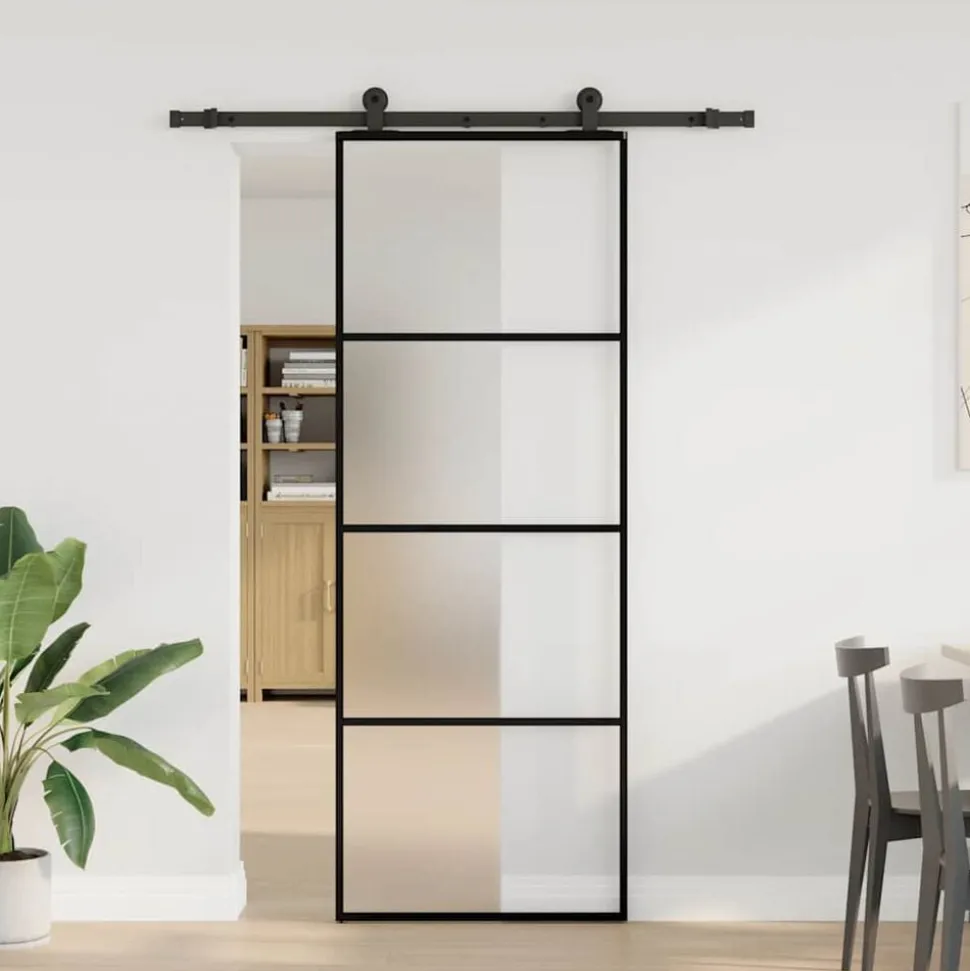 vidaXL Schuifdeur met beslag 76x205 cm ESG-glas en aluminium