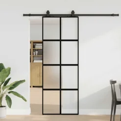 vidaXL Schuifdeur met beslagset 76x205 cm gehard glas zwart