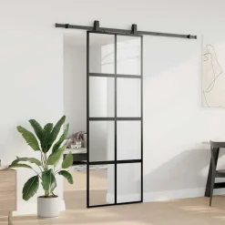 vidaXL Schuifdeur met beslagset 76x205 cm gehard glas zwart