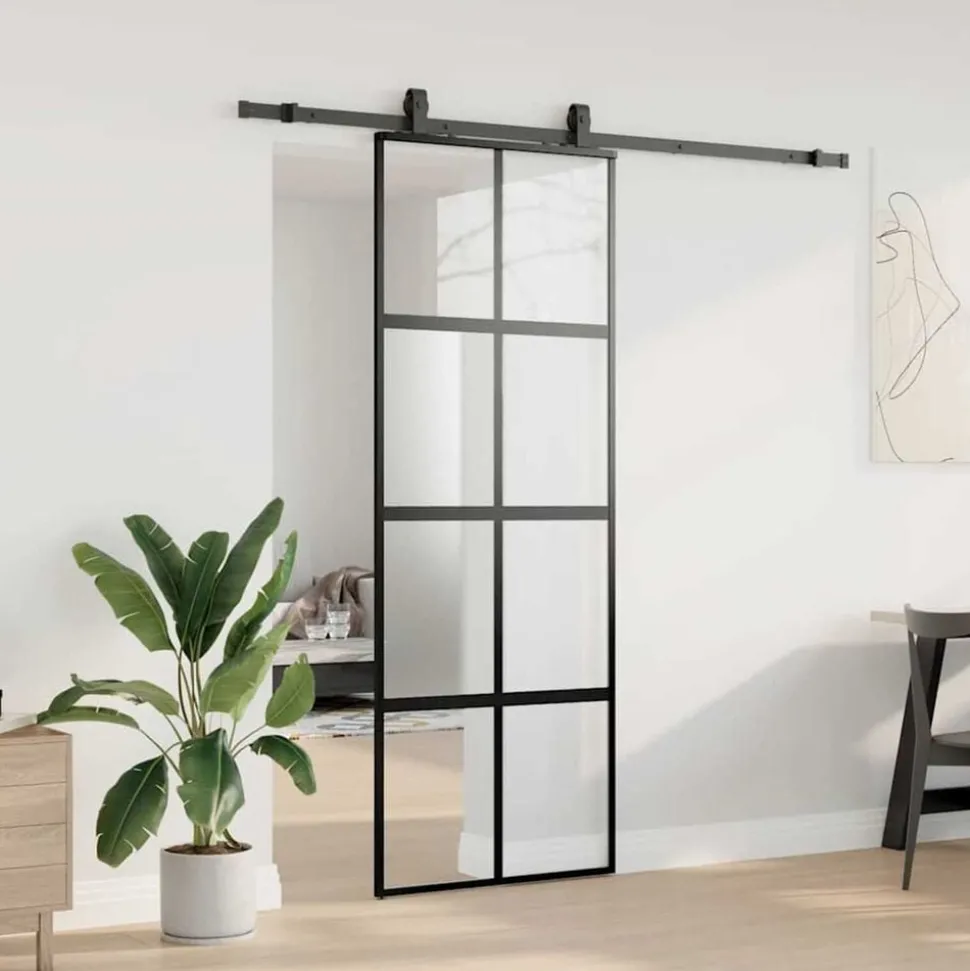 vidaXL Schuifdeur met beslagset 76x205 cm gehard glas zwart