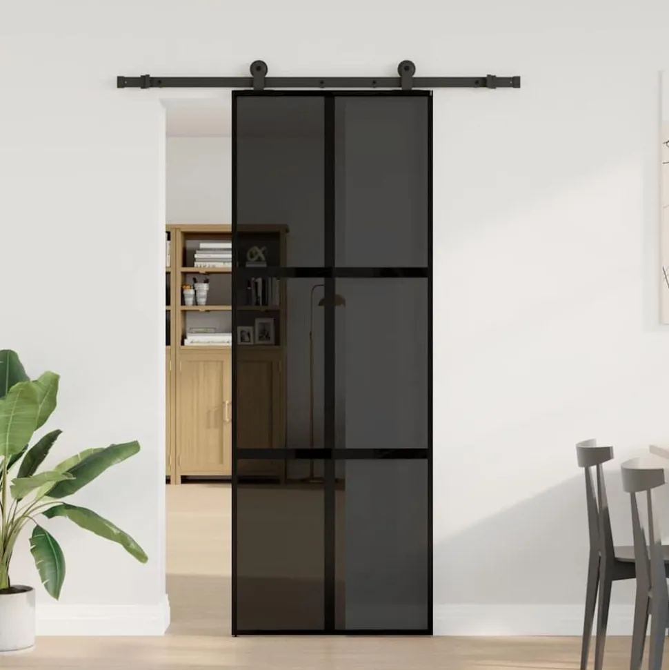 vidaXL Schuifdeur met beslag 76x205 cm gehard glas en aluminium