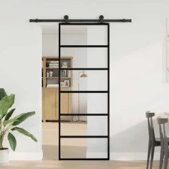 vidaXL Schuifdeur met beslag 76x205 cm ESG-glas en aluminium