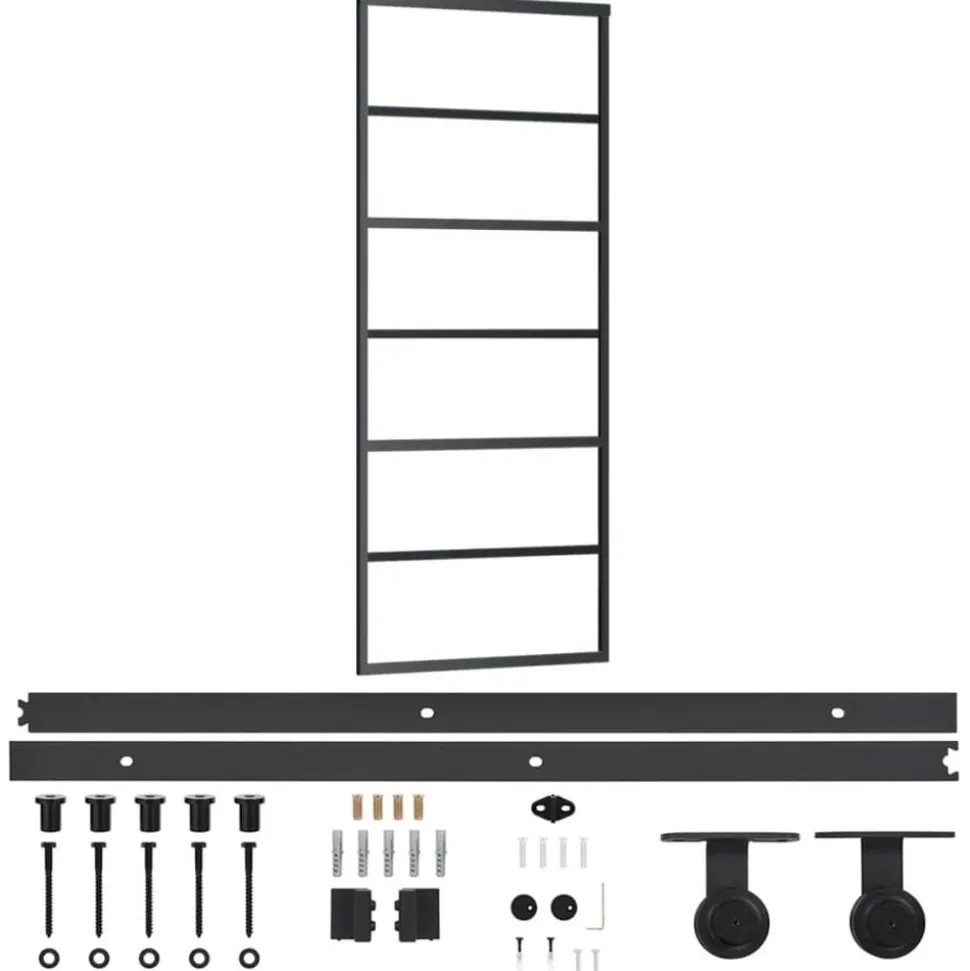 vidaXL Schuifdeur met beslag 76x205 cm aluminium en ESG-glas