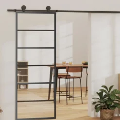 vidaXL Schuifdeur met beslag 76x205 cm aluminium en ESG-glas