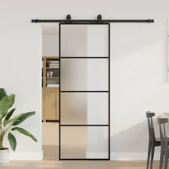 vidaXL Schuifdeur met beslagset 76x205 cm ESG glas zwart