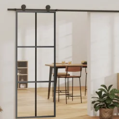 vidaXL Schuifdeur met beslag 76x205 cm aluminium en ESG-glas