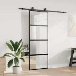 vidaXL Schuifdeur met beslagset 76x205 cm gehard glas zwart