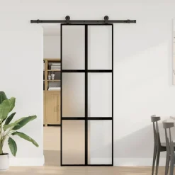 vidaXL Schuifdeur met beslag 76x205 cm gehard glas en aluminium