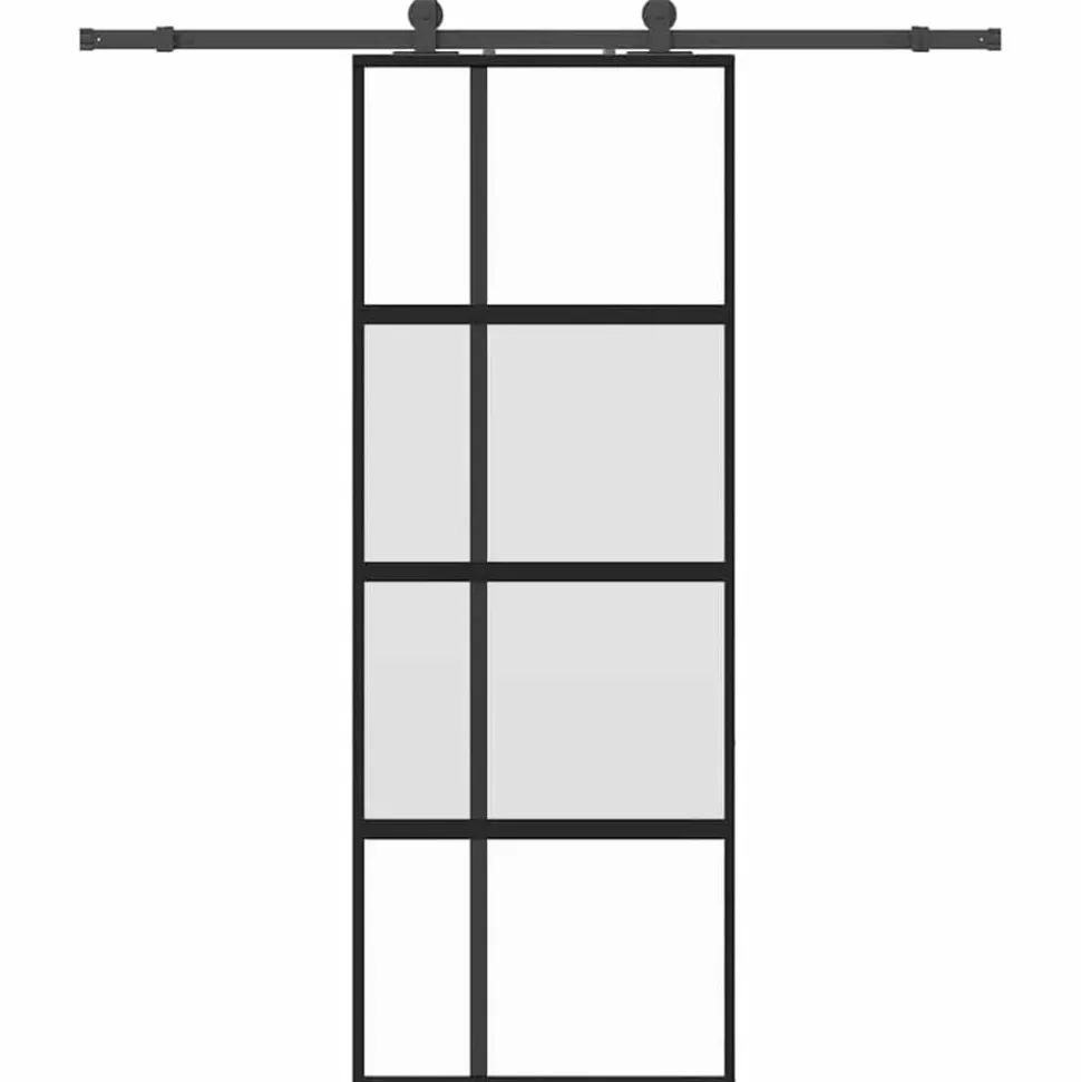 vidaXL Schuifdeur met beslagset 76x205 cm gehard glas zwart