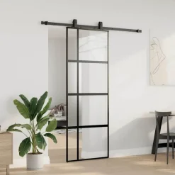 vidaXL Schuifdeur met beslagset 76x205 cm gehard glas zwart