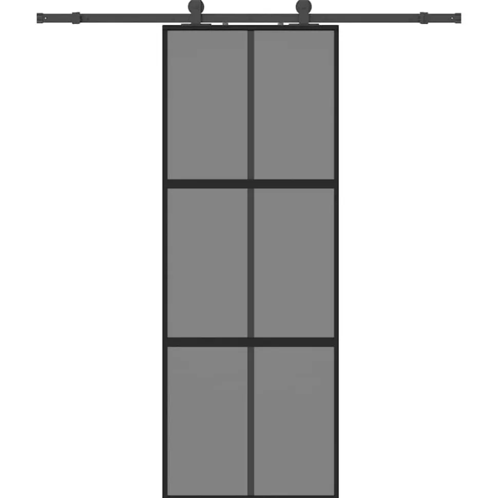 vidaXL Schuifdeur met beslagset 76x205 cm gehard glas zwart