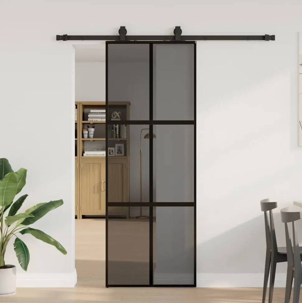 vidaXL Schuifdeur met beslagset 76x205 cm gehard glas zwart