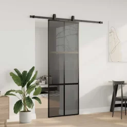 vidaXL Schuifdeur met beslagset 76x205 cm gehard glas zwart