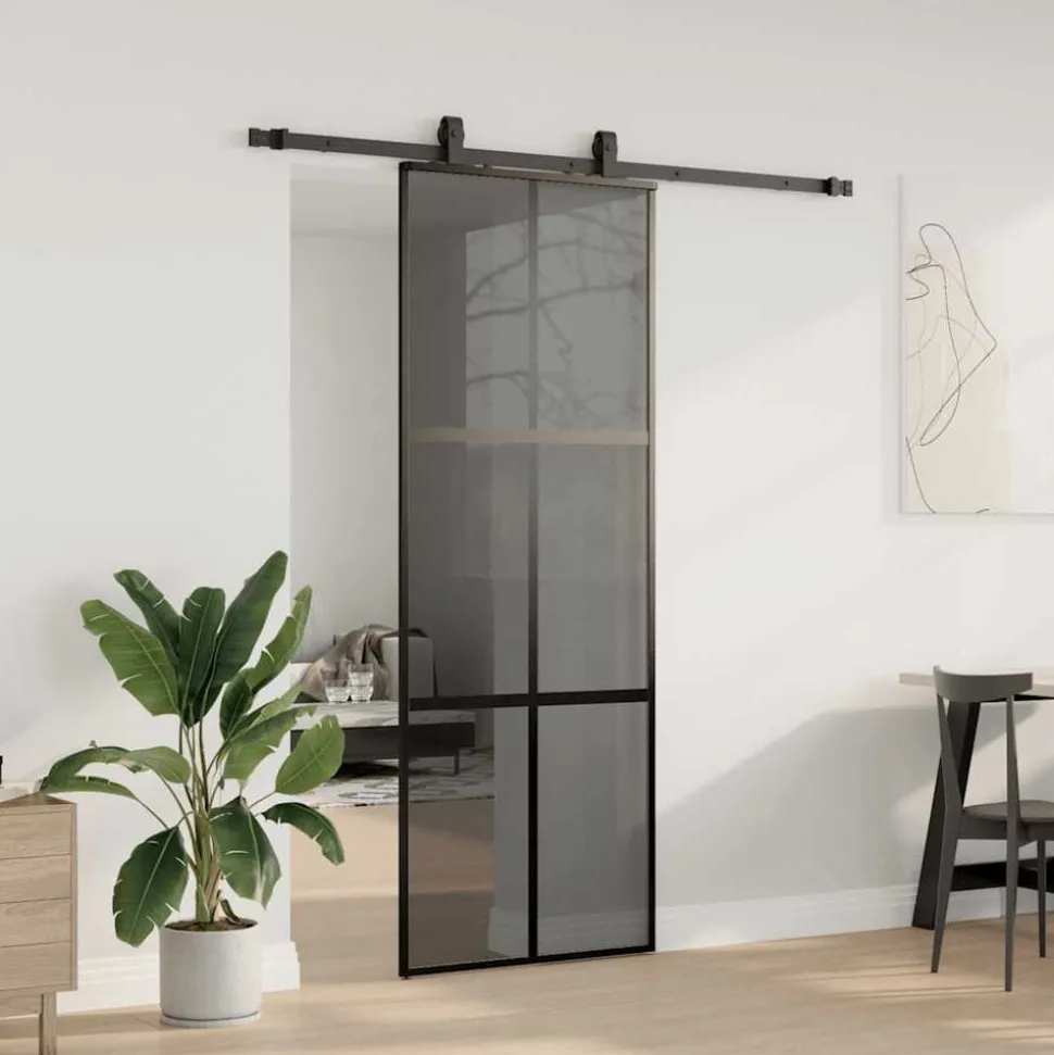 vidaXL Schuifdeur met beslagset 76x205 cm gehard glas zwart