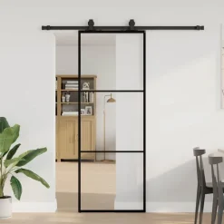 vidaXL Schuifdeur met beslagset 76x205 cm ESG glas zwart
