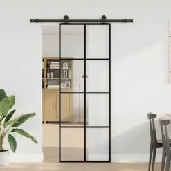 vidaXL Schuifdeur met beslag 76x205 cm ESG-glas en aluminium