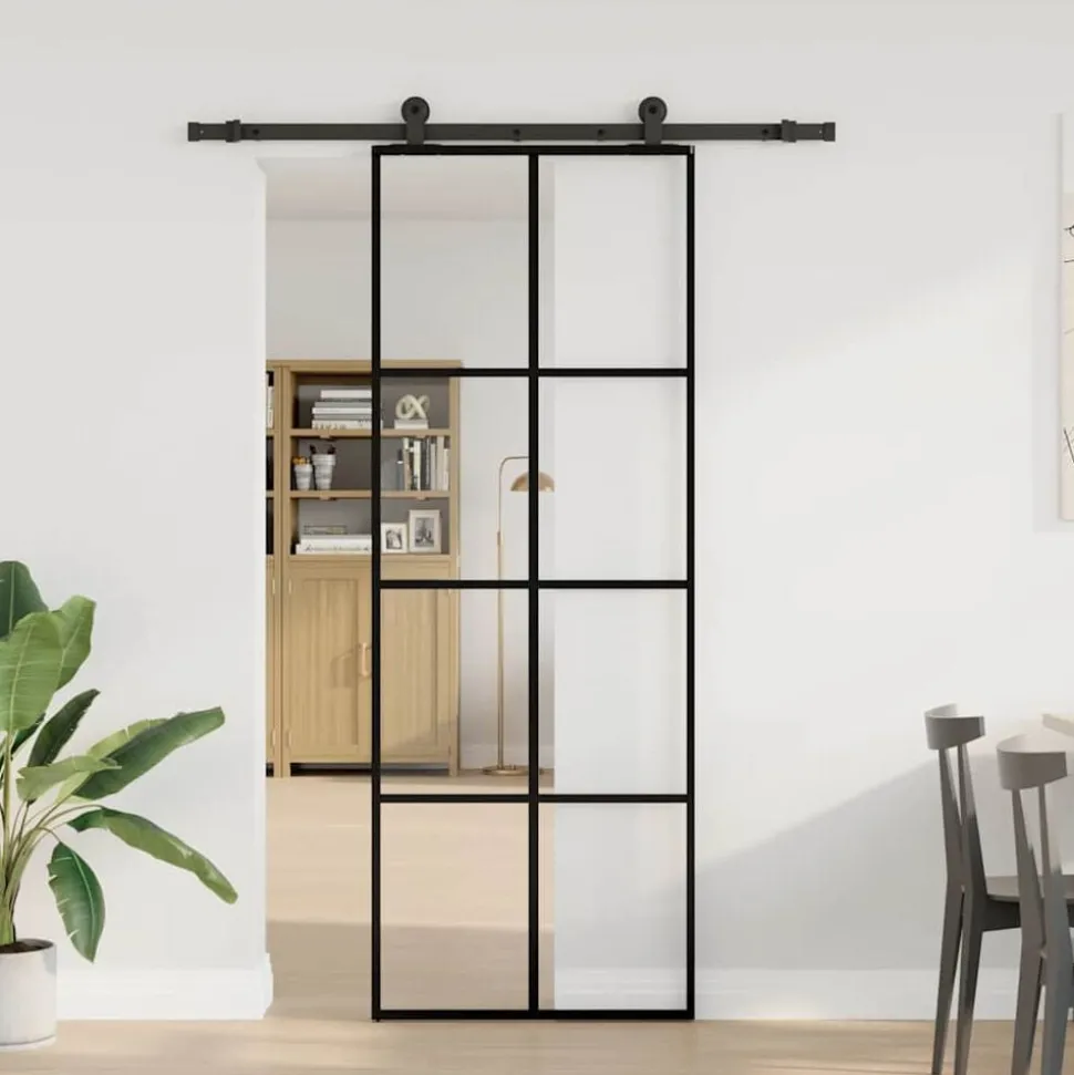 vidaXL Schuifdeur met beslag 76x205 cm ESG-glas en aluminium