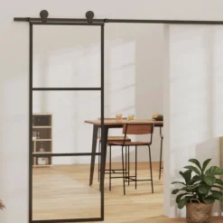 vidaXL Schuifdeur met beslag 76x205 cm aluminium en ESG-glas