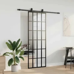 vidaXL Schuifdeur met beslagset 76x205 cm ESG glas zwart
