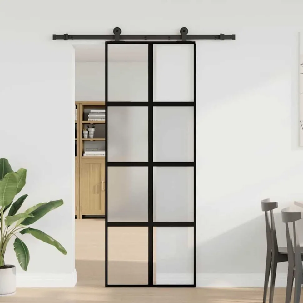 vidaXL Schuifdeur met beslag 76x205 cm gehard glas en aluminium