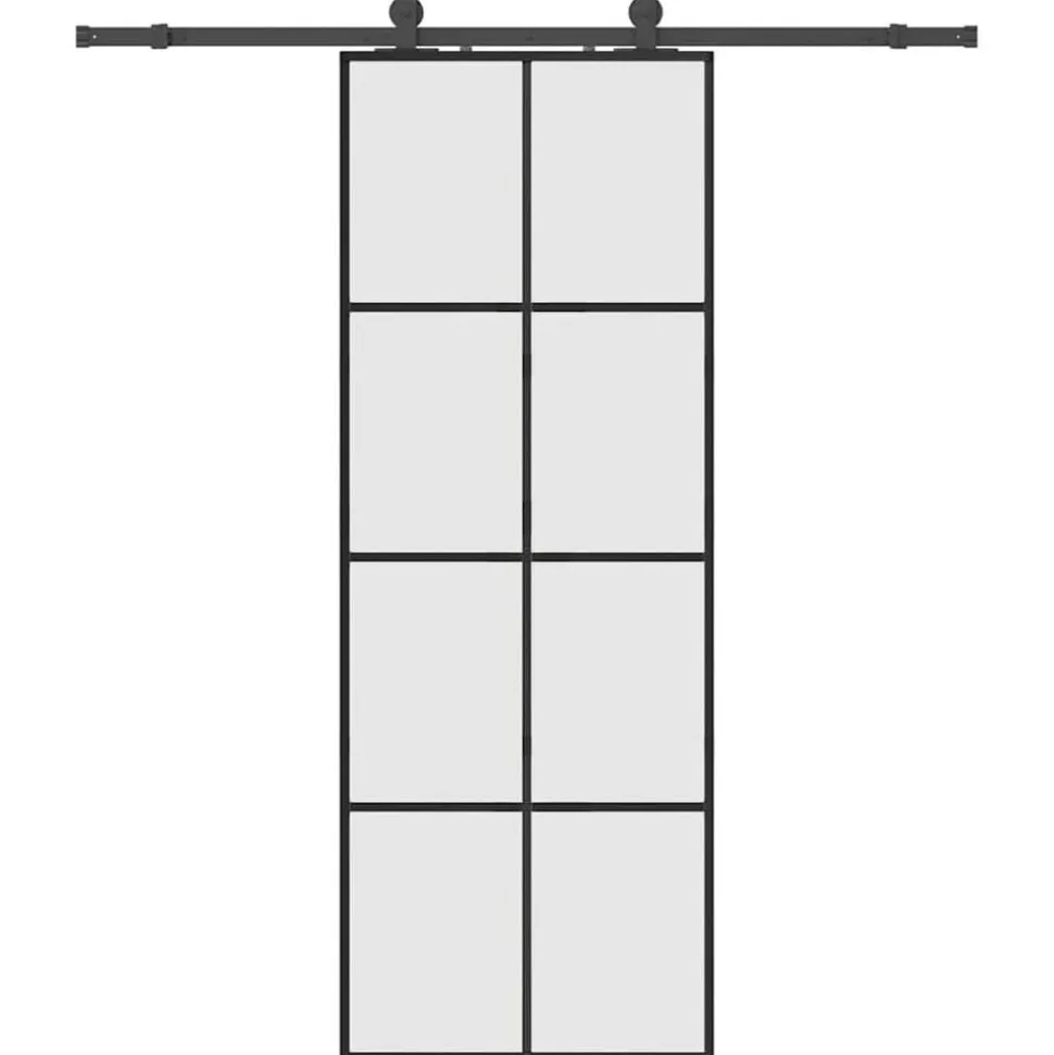 vidaXL Schuifdeur met beslagset 76x205 cm ESG glas zwart