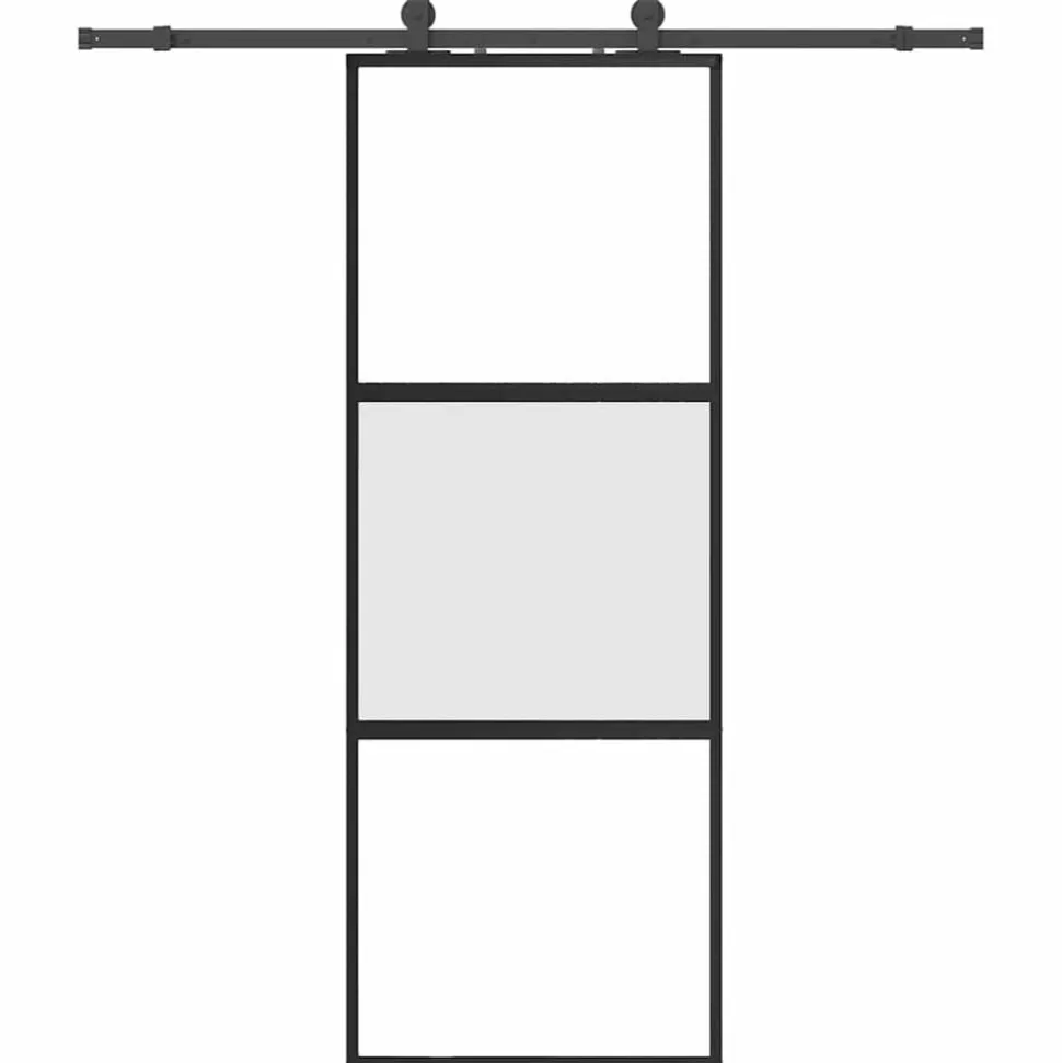vidaXL Schuifdeur met beslagset 76x205 cm gehard glas zwart