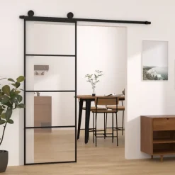 vidaXL Schuifdeur met beslag 76x205 cm ESG-glas en aluminium