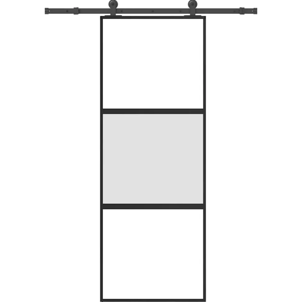 vidaXL Schuifdeur met beslag 76x205 cm gehard glas en aluminium