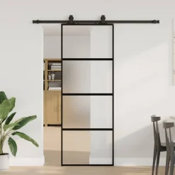 vidaXL Schuifdeur met beslagset 76x205 cm gehard glas zwart