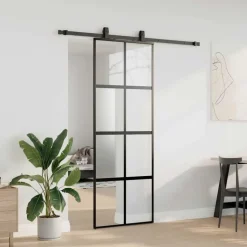 vidaXL Schuifdeur met beslagset 76x205 cm gehard glas zwart