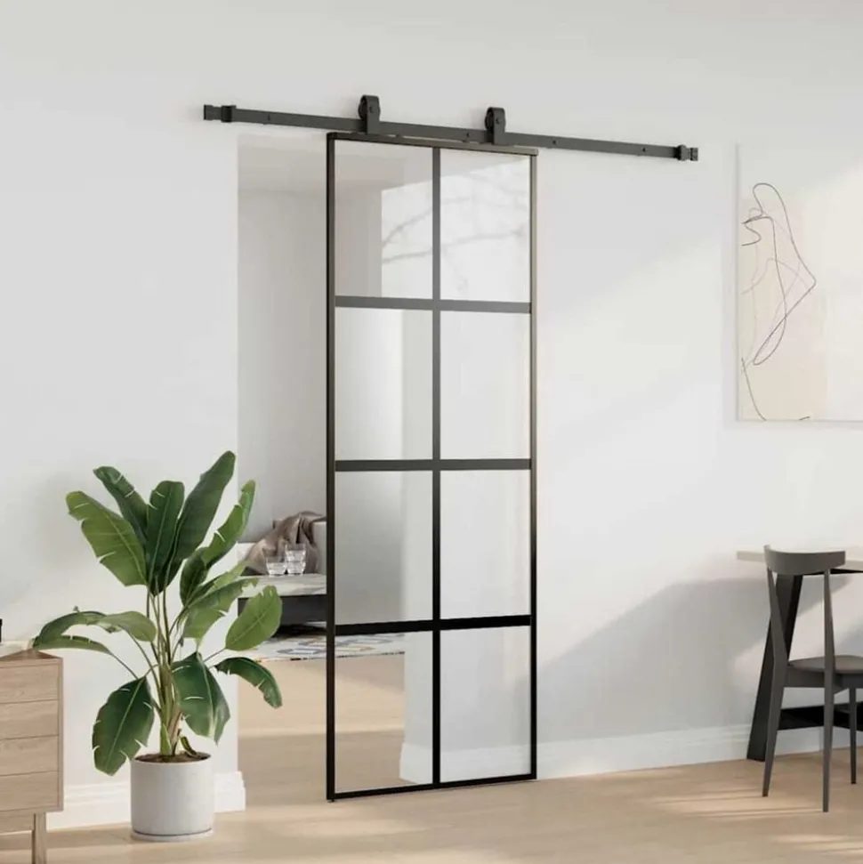 vidaXL Schuifdeur met beslagset 76x205 cm gehard glas zwart